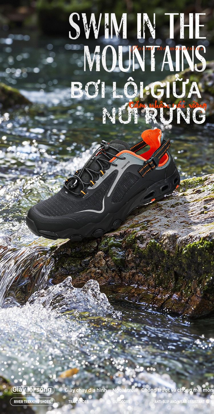Giày lội nước sandals nữ Humtto 660893B mặt lưới mau khô dây rút tiện lợi-23