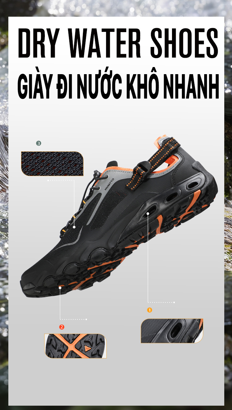 Giày lội nước sandals nữ Humtto 660893B mặt lưới mau khô dây rút tiện lợi-24