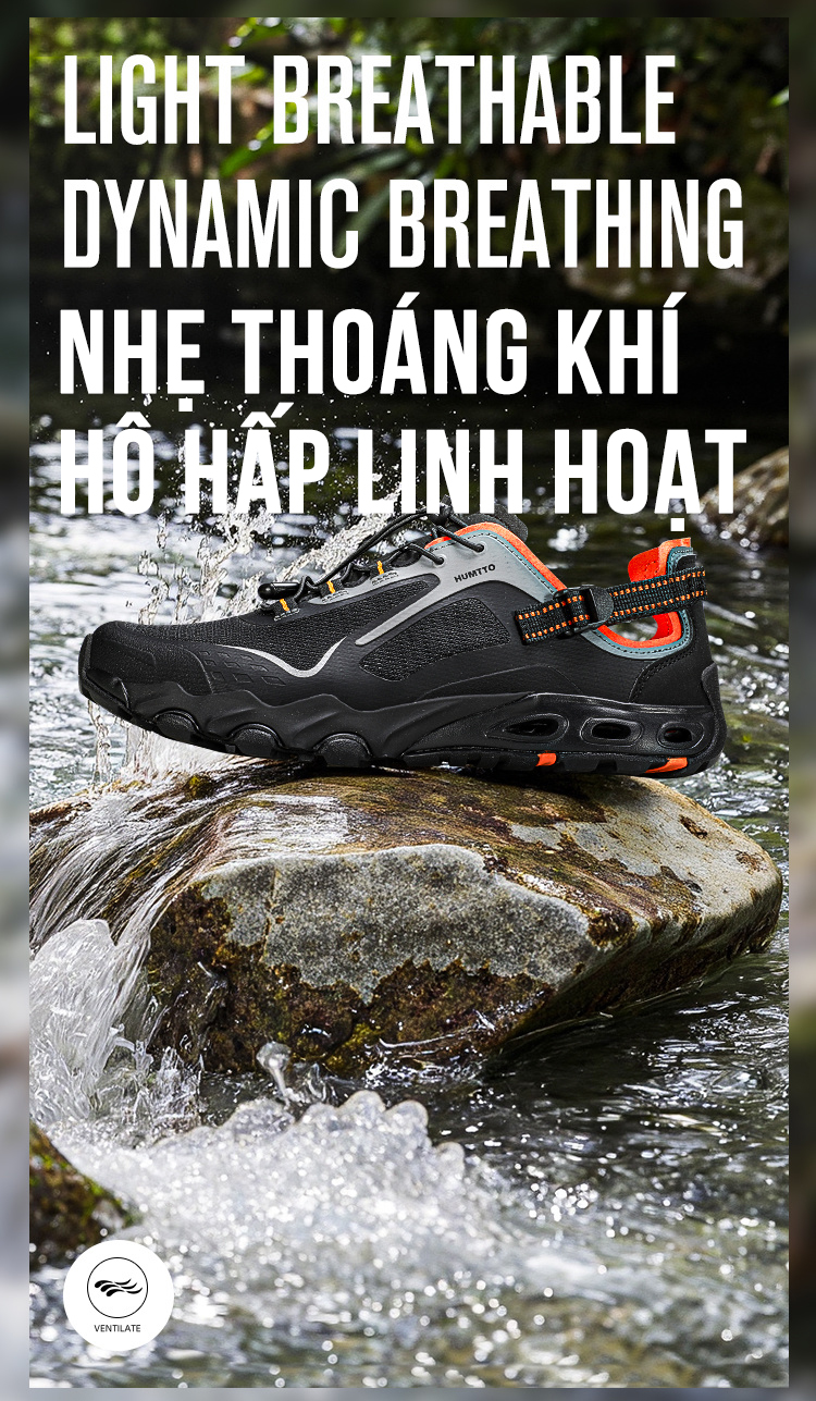 Giày lội nước sandals nữ Humtto 660893B mặt lưới mau khô dây rút tiện lợi-25