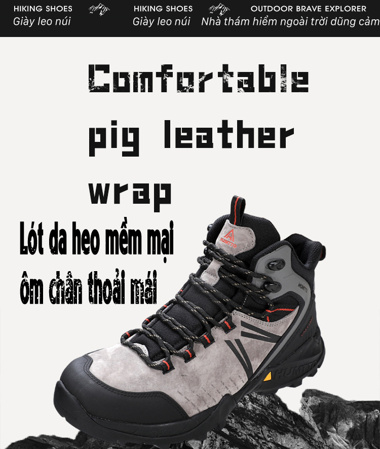 Giày leo núi nam pro Humtto 260336A cổ cao da heo chống nước đế chống mài mòn trượt-9