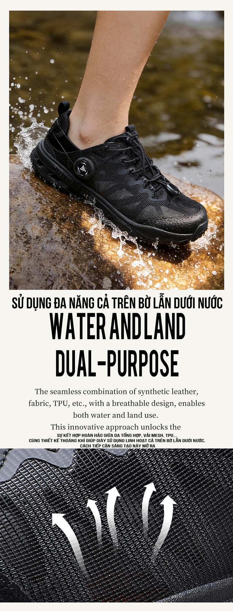 Giày trekking nam sandals Humtto 670702A lội suối núm vặn dây rút tiện lợi-10