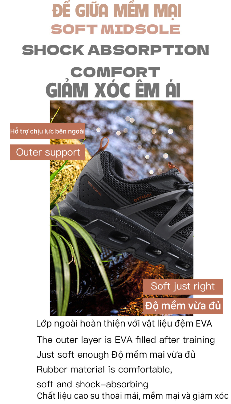 Giày lội nước nam Humtto 671495A mặt lưới mau khô dây rút tiện lợi-12