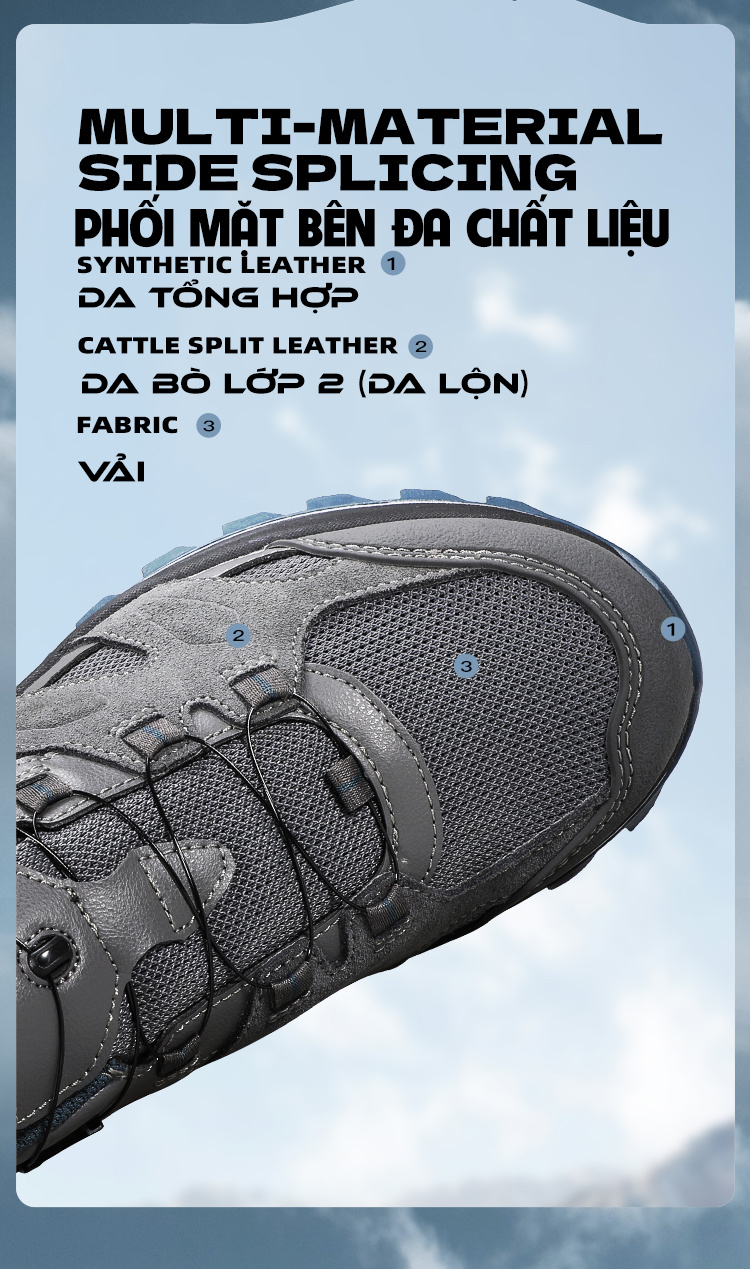 Giày leo núi nam Humtto 160482A cổ thấp da lộn núm vặn chống mòn -6