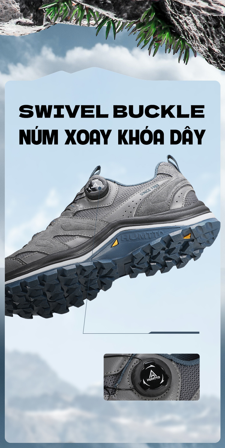 Giày leo núi nam Humtto 160482A cổ thấp da lộn núm vặn chống mòn -8